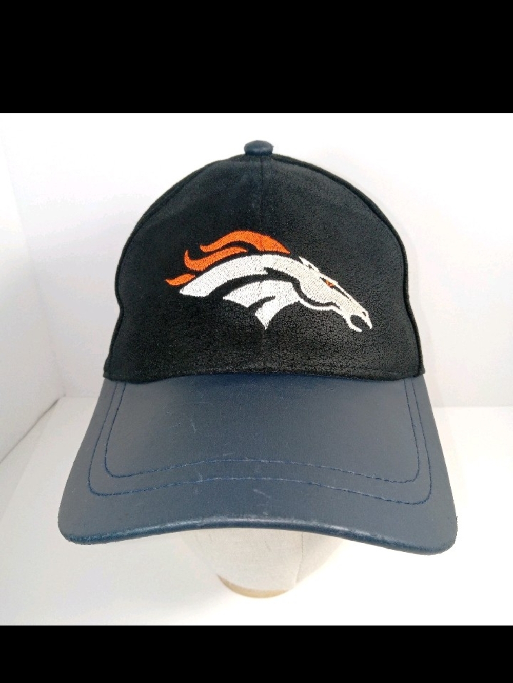 Vtg Denver Broncos Drew Pearson Leather Baseball Hat Cap Black Strap-Back